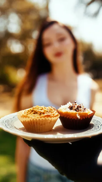 Two topped custard tarts served on a plate